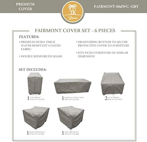 TK Classics FAIRMONT-06DWC-GRY Patio Protective Cover Set for Fairmont 6 Piece Outdoor Sectional Seating Group, Grey