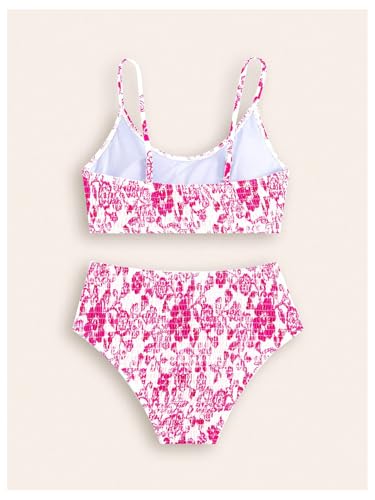 Image of SHENHE Girl's 2 Piece Teen Swimsuit Boho Floral High Waisted Smocked Bikini Bathing Suit