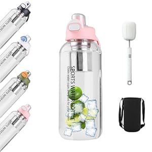 Sasmoiyug Glas0121 1,5L Glas Trinkflasche Pink