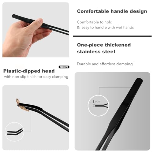 4-Piece Reptile Feeder Set, 2 Pieces Tweezers Extra Long Stainless Steel Straight and Curved Tweezers with Rubber Tip - Image 3