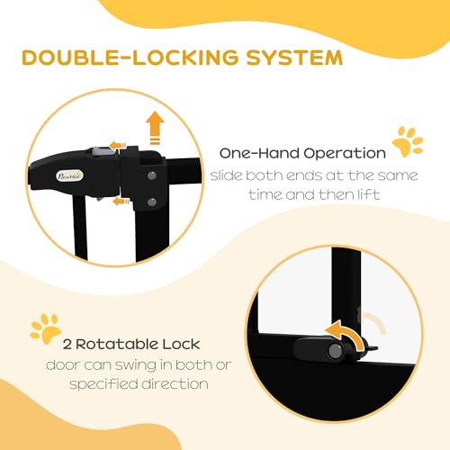 Pawhut Pressure Fit Dog Stair Gate No Drilling Safety Gate Auto Close For Doorways, Hallways, 74-80Cm Adjustable, 78Cm Tall, Black - 4
