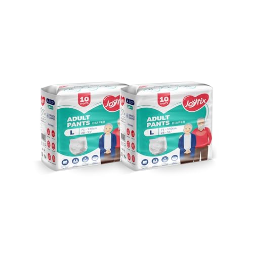 Image of JOYFIX Unisex Adult Diapers|Pant Style|Waist Size 71-130 Cm (28 inch-51 inch)|Large|Pack Of 2|Odour Lock|Anti-Bacterial Absorbent-L (20 Pieces)