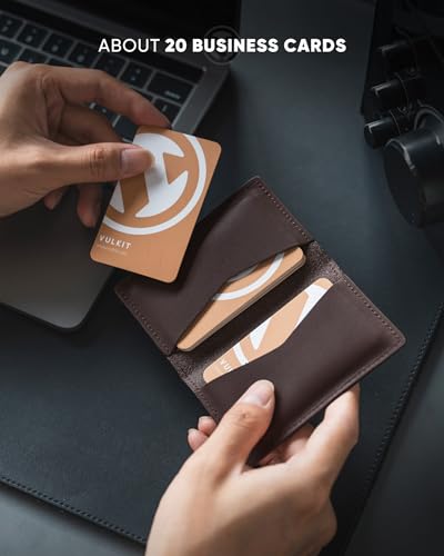Image of VULKIT Leather Business Card Holder 2 Sided Slim Business Name Card Organizer for Men or Women (Nappa Espresso)