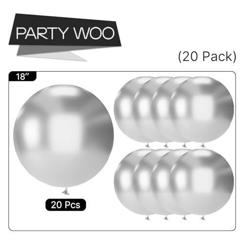 Image of PartyWoo Silver Balloons 20pcs 18 Inch Silver Latex Helium Balloons for Birthday Wedding Anniversary Graduation Bachelorette Engagement Bridal Shower Retirement Party Decorations Silver-G102