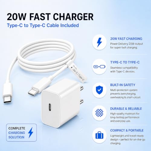 Image of AILKIN 20W iPhone 15 /16 /17 Compatible USB C to C Fast Charger with Type C Cable, PD Fast Charging Adapter for iPhone 17 /16 /15 Series, iPad Air, iPad Pro & Mini & Other USB-C Devices