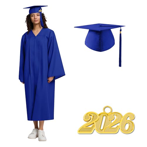 Image of 2026 Graduation Cap and Gown Matte Unisex for High School Bachelor | Heavyweight Matte Polyester, Zipper Closure, Adjustable Cap with 2026 Tassel, Sizes 39-60, Bulk Orders Available