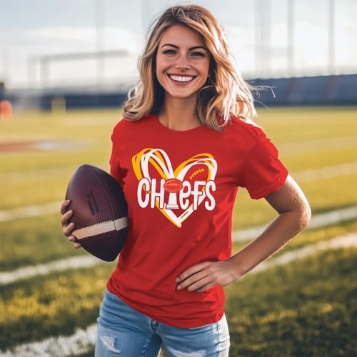Football T-Shirt Women Game Day Shirts Football Team Fans Pullover Shirt Heart Graphic Short Sleeve Tops3