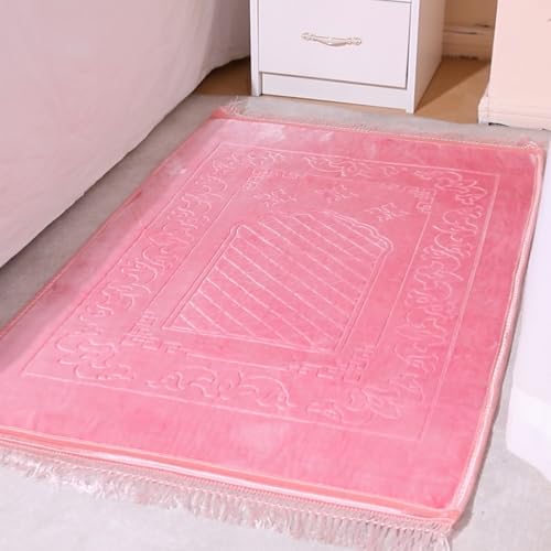 Muslim-Prayer-Rug-with-Tasbih-Prayer-Beads-Soft-Large-Prayer-Matt-Islam-Padded-Islamic-Prayer-Mat-Thick-for-Men-and-Women-Janamaz-Sajadah-Pink