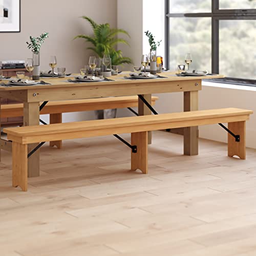 Taylor & Logan Ingles 8' x 12'' Antique Rustic Light Natural Solid Pine Folding Farm Bench with 3 Legs