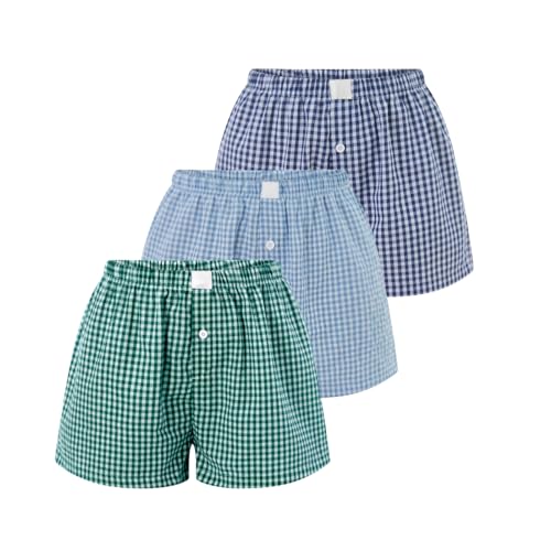 Image of Womens Y2k Plaid Shorts Women Cute Lounge Pajama Sleep Comfy & Casual Gingham PJ Boxer Shorts