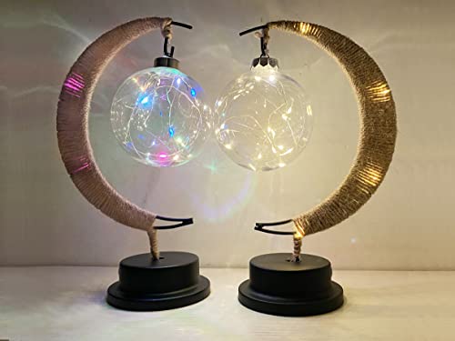 Image of Warm White LED Moon Lamp，Wedding Lights， Battery Box Hemp Rope Iron Rattan Ball lamp,Romantic Holiday Decoration Night lamp for Bedroom,Wedding,Party,Living Room Bulb (Warm White)