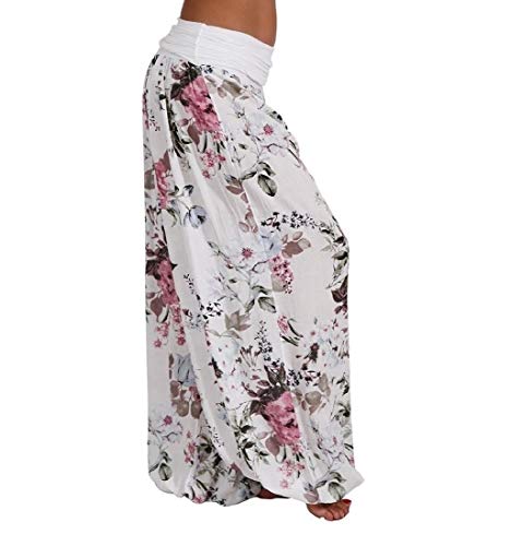 HEFASDM Calças de Pilates de Pilates de pilates de saqueda da cópia floral das mulheres White XL