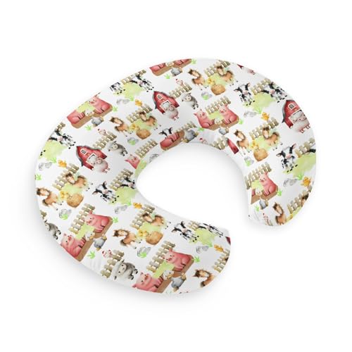 Image of HawSkgFub Farm Animals Barn Life Nursing Pillow Cover for Baby Boys Girls, Neutral Cow Chicken Pig Sheep Horse Breastfeeding Pillow Slipcover, Nursing Pillowcase for Newborn Infant, Cover Only