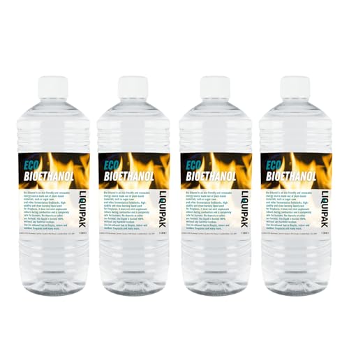 Liquipak Eco Bioethanol 4x1L | Premium Bioethanol Fuel - Bio Ethanol Liquid Fuel for Fire Pits, Fireplaces | High Purity Burning - Indoor & Outdoor
