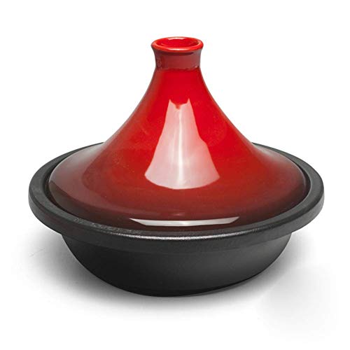WEIZI Cast Iron Pot with Lid Lead-Free Cooking Tagine Enamelled Cast Iron Tajine Pot with Ceramic Lid 106 Inch Tajine Cooking Pot with Anti-Hot Silicone Gloves Casserole Dish Color Red