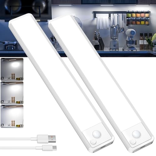 GWULC Under Cabinet Kitchen Lights LED - Cupboard Light Motion Sensor Indoor Rechargeable Strip Wireless USB Powered Magneti Battery Operated for Stairs Wardrobe Hallway Garage Bed