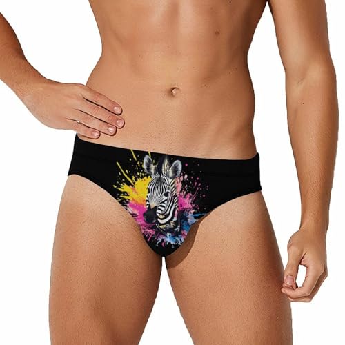 Colorful Zebra-Animal Mens Swim Briefs Sexy Bikini Swimwear Bathing Suits Trunks
