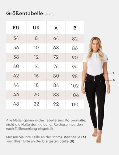 Foto von HORZE Damen Reithose Tara, High Waist Reithose mit Vollbesatz Silikon und Taschen, Blau, 38