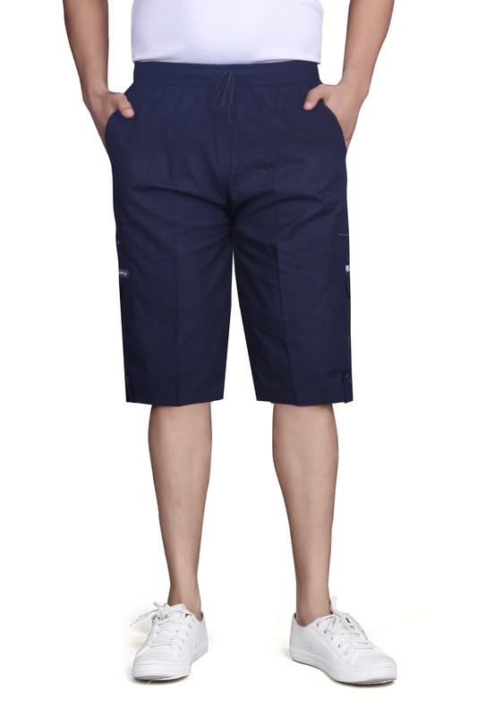 Men's Cotton Regular Fit Solid Shorts, 2 Button Pockets Cango Shorts-Bermuda-image-10
