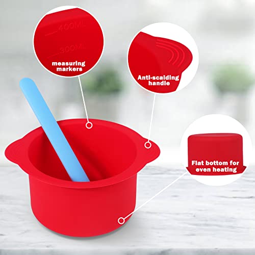 Mity Rain 2Pcs Silicone Wax Warmer Liner, Non-Stick Wax Pot Silicone Bowl Replacement, Reuse Wax Melt Warmer Liner With 2Pcs Silicone Spatulas For Hair Removal(Blue+Red) #TOP6