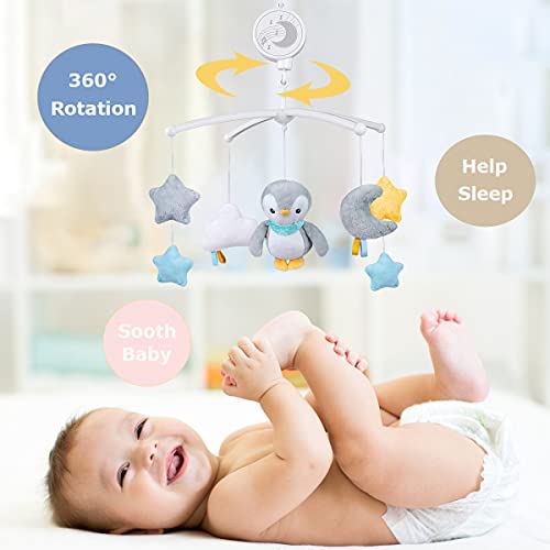 Baby Musical Mobile With Lullabies Music Box, Rotating Penguin Mobile Soother Crib Toy, Gift For Baby Nursery Bed Decoration For Newborn Boys And Girls #TOP2
