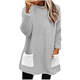 2025 Sudaderas Mujer Ofertas,Sudaderas Mujer Sin Capucha de Forro Polar Doble Faz Espesado y Caliente Jersey Mujer Casual Color Sólido Camiseta Manga Larga Mujer Otoño e Invierno Pullover Outwear