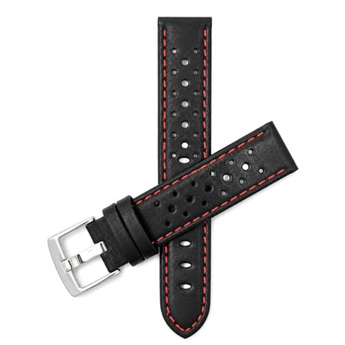 Image of Bandini Mens Leather Watch Band Strap, Vented, Racer, GT Rally, Stainless Steel Buckle, 10 Colors - 18mm, 20mm, 22mm, 24mm (Many sizes also come in Extra Long XL)