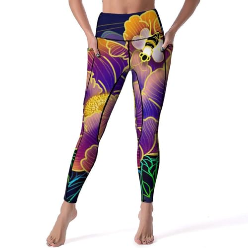 Legging de sport yoga taille haute femmes Pivoine Classique fitness gym jogging S