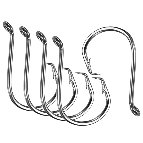 PATIKIL 3/0# Fishing Circle Hooks, 10 Pack 1.34" L Carbon Steel Offset Hook with Barbs for Freshwater Saltwater Black