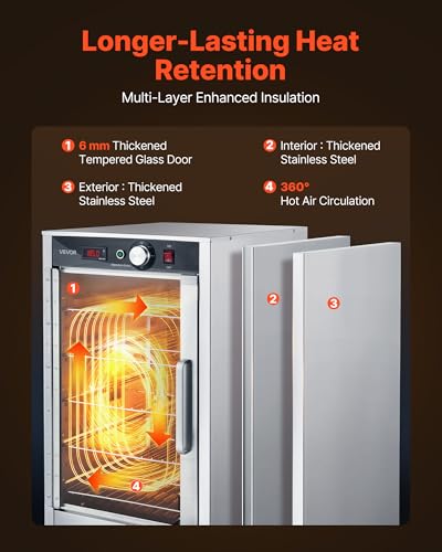 Image of VEVOR Electric Hot Box Food Warmer, 5-Tier Commercial Warming Cabinet with Water Tray, Glass Door and Adjustable Shelves, Stainless Steel Food Warmer Cabinet, for Restaurant, Kitchen, Pizza, Chicken