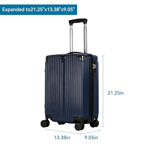 Image of 20 Inch Carry On Luggage with Spinner Wheels,PC Expandable Hard Shell Suitcase with USB Port,Lightweight Travel Luggage Airline Approved for Men Women (Navy Blue)