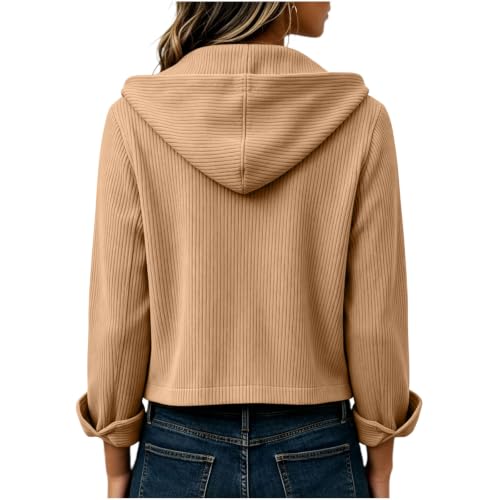 Womens Corduroy Jacket Hoodie Long Sleeve Button Down Cropped Jackets - image 5