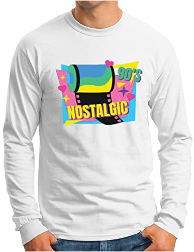 Années 90 t-shirt manches longues homme blanc OM3 souvenir d'une époque culte L