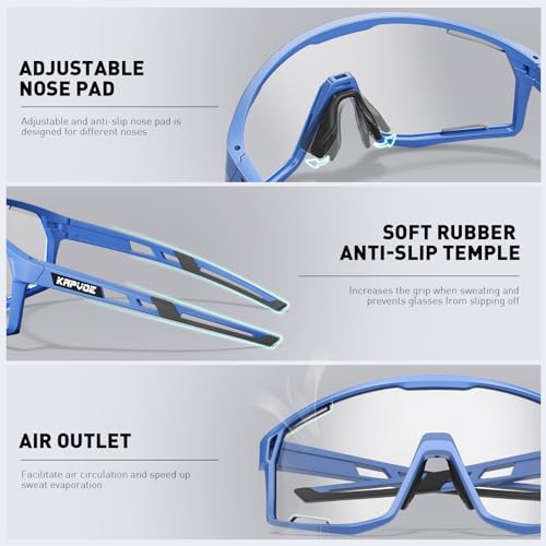 KAPVOE Photochromic Cycling Glasses Men Mountain Bike Sunglasses Women Clear MTB Sports Goggles Transition Bicycle Glasses Triathlon Running UV Protection Dark Gray - Image 4