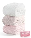 CLOSEMATE 3 Paar Flauschige Kuschelsocken Damen Bettsocken aus Korallenfleece Dicke warme Plüschsocken Schlafsocken Weiche bequeme Flauschsocken im Winter 35-42 1Weiß+Hellaprikot+1Rosa
