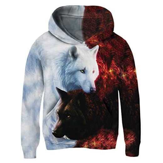 AIDEAONE Barn, pojkar, flickor, huvtröja, 3D-tryck, fleece, pullover, hoodie med känguruficka