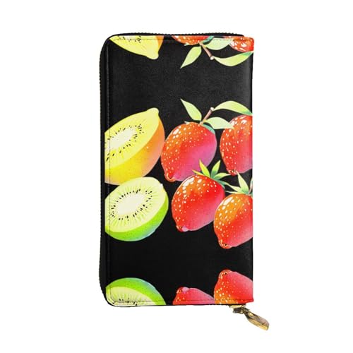 Strawberry Lemon printing Women's leather long handheld wallet large capacity credit card zipper bag