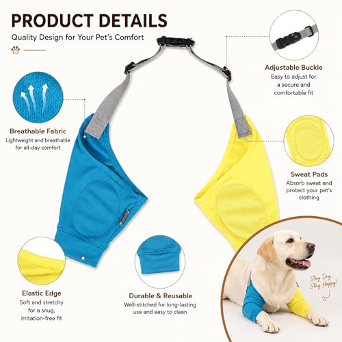 Image of Dog Elbow Protector - Dog Sleeves for Wounds Front Legs, Keep the Elbow Wound Clean, with Inner Padding to Protect the Elbow Joint, Cone Collar Alternative to Stop Licking Wounds (Yellow Blue,XL)
