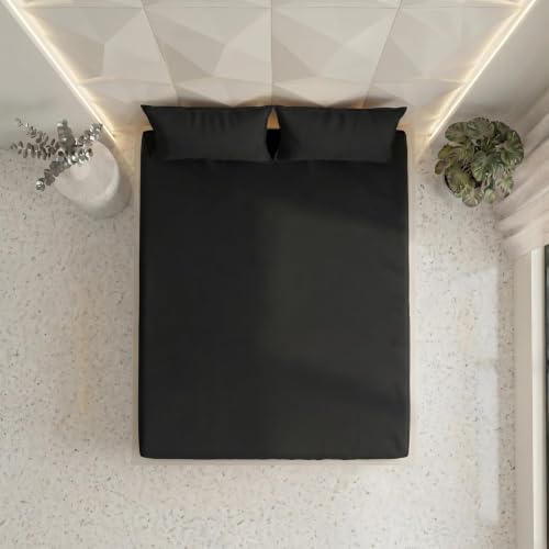 Image of Filymore Double Bedsheet for Double Bed | Black Solid Bedsheet | 240 TC Soft Microfiber Bed Sheet with 2 Pillow Covers | Breathable, Wrinkle Resistant & Fade Resistant Bedding Set | 90 x 95 Inches