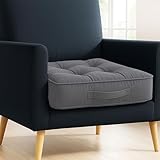 Vapinity Dark Grey Armchair Booster Cushion Pad | 50x50x10cm Large Velvet Firm Seat Cushions | For Office Chair Dining Sofa & Floor Cushion | Soft Cotton Filling for Pregnancy Elderly & Home Comfort