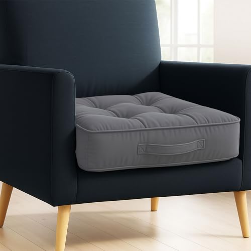 Vapinity Dark Grey Armchair Booster Cushion Pad | 50x50x10cm Large Velvet Firm Seat Cushions | For Office Chair Dining Sofa & Floor Cushion | Soft Cotton Filling for Pregnancy Elderly & Home Comfort