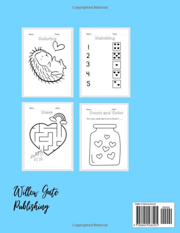 Valentine's Day Coloring and Activity Book ages 4-8 meets Math and English Language Arts ELA Standards - Image 2