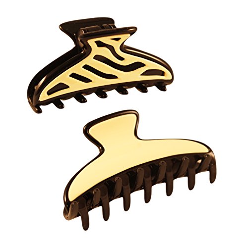 Parcelona French Solid Ivory Black and Zebra Small Set of 2 Celluloid Jaw Claw Hair Clip Clutcher (Solid Ivory/Zebra)