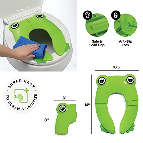 Foldable Travel Potty Seat + Chart For Toddlers - Portable Potty Seat With Non-Slip Pads & Pinch Free Rubber Bands, Travel Bag Included, Gift For Kid Potty Training Reward Chart (Dinosaur Theme) #TOP2