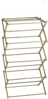 HOMION Bamboo Wooden Traditional Wooden Folding Clothes Airer Concertina Design Foldable Free Standing (4 TIER)