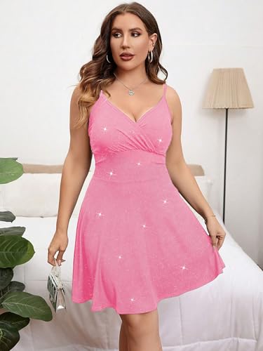 Image of Floerns Women's Plus Size Sleeveless Glitter Dress Wrap V Neck Flared Short Dress