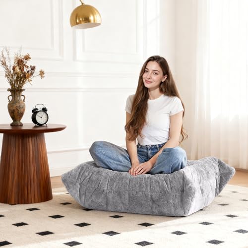 Image of Bean Bag Ottoman, Memory Foam Lazy Bean Bag Sofa, Fireside Chair Foot Rest for Living Room, Bedroom, Dorm, Office(Light Grey)