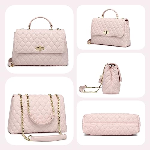 Image of ER.Roulour Quilted Crossbody Bags for Women, Trendy Roomy Shoulder Handbags with Flap Gold Hardware Chain Purses Shoulder Bag