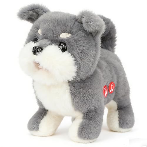 Easfan Electric Walking Plush Dog Toy Interactive Talking Musical Plush Toy Grey Puppy Birthday Gifts for Kids Toddlers,7'