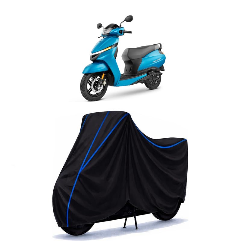 Image of Scooty Cover Water Resistant for Jupiter Smart Xonnect Disc | Universal Scooter & Bike Cover | Heavy Duty UV Dust, Rain & Scratch Protection Weather Indoor Outdoor | Black with Blue Piping
